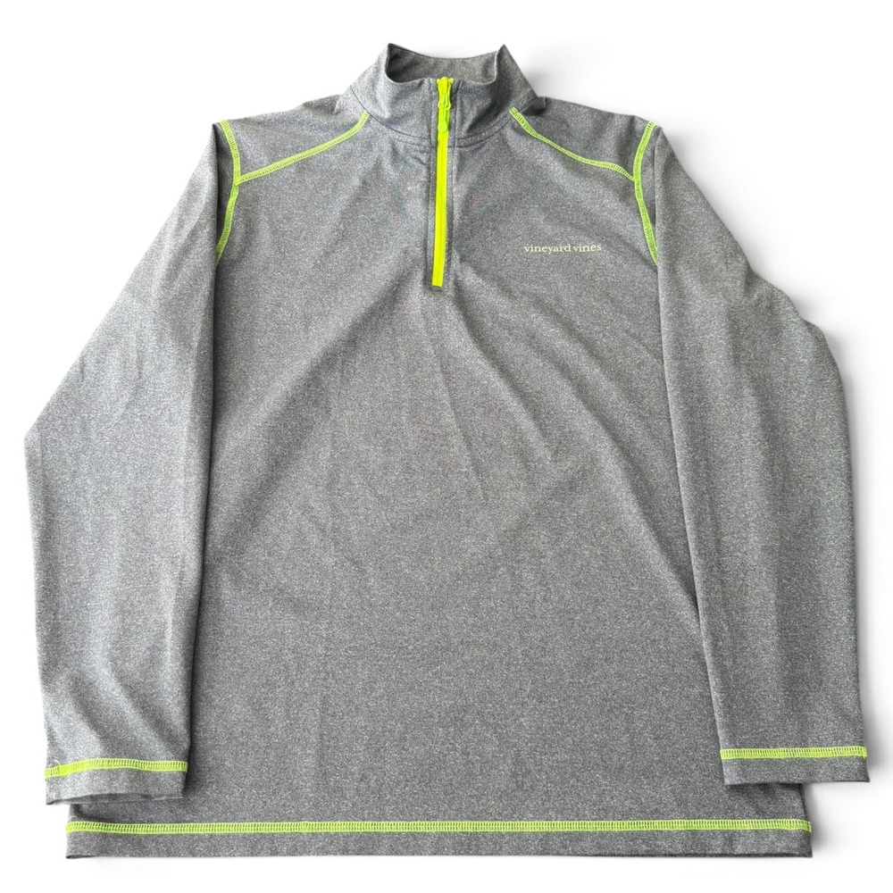 Vineyard Vines 1/4 Zip Performance Golf Pullover Men M Gray Neon Green Mock Neck